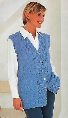 #185 Lady's DK Long Line Waistcoat 30-42  Vintage Knitting Pattern  COPY • £3.49