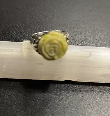 Connemara Marble Ring Carved Rose Sterling Silver Ireland Size 8 Vintage • $85