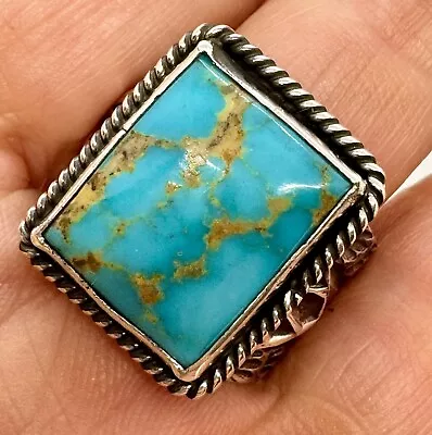 Navajo Gem Grade #8 Turquoise Mens Ring Size 11 Sterling Sunshine Reeves 18.7g • $291.94