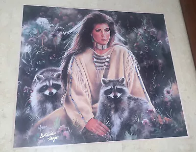 Maija Signed “Little Bandits - Raccoons” 23”x20.5” 1992 Print W/Indian Maiden • $39.95