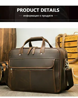 Coffee Vintage Handbag Adjustable Man Large Bag Laptop Bags 15 Lawyer Briefcase • $223.29