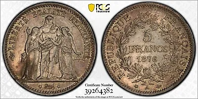 1876-A France Silver 5 Franc PCGS AU Detail • $79.99