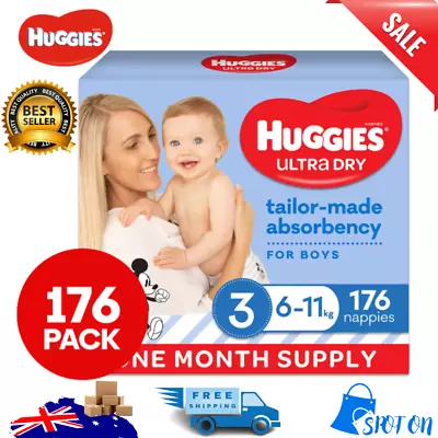 $87.44 • Buy Huggies Soft Nappies Ultra Dry Size 3 6-11kg Nappies For Boys 176pk Count