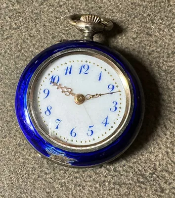 Antique Swiss 935 Silver & Guilloche Enamel 29.5mm Pendant Watch • $79