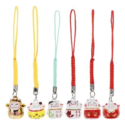 6pcs Maneki Neko Lucky Cat Maneki Neko Rearview Mirror Charms Pendant Strap For • $8.41