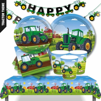 $9.99 • Buy Tractor Theme Party Tableware | Paper Plates Cups Napkins Tablecloth