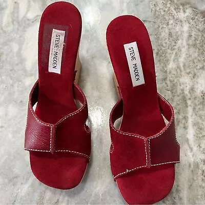 Vintage Red Leather Steve Madden Wooden Wedges Size 9.5 • $45.99