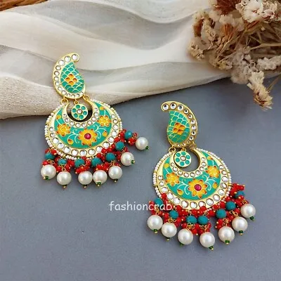 Indian Bollywood Style Sea Green Meenakari Earring For Festival • $19.95