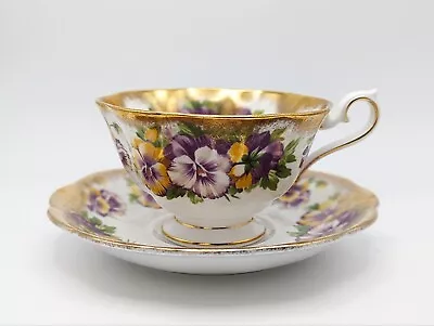 Royal Albert Bone China Purple Yellow Pansies Tea Cup & Saucer Gold Vintage Avon • $51.51