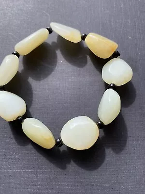 Superb Chinese Natural Hetian Mutton Fat White Jade Beads Bracelet 2mm Beads • $99.47