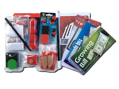 BIG BEGINNER MAGIC SET Kit Magician Wand Trick Coin Pen Dollar 2 Thumb Tip Silks • $21.79