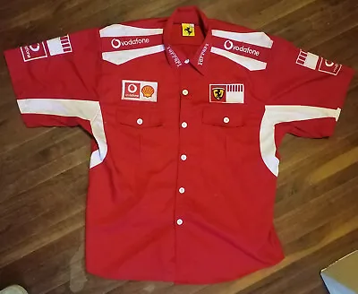 Official Ferrari Vodafone Fila F1 Race Team Mens Button Down Crew Shirt - Size L • $100