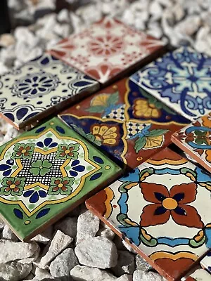 25 Assorted Mexican Ceramic 4x4 Inch Hand Made Tiles • $14.99