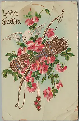 Loving Greeting Bow And Arrows Flowers Dove Hearts P1911 Warren County NJ • $3.75