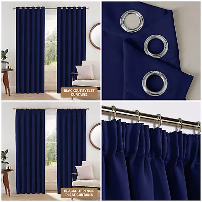 Thermal Blackout Curtains Ready Made Eyelet Ring Top Or Pencil Pleat + Tie Backs • £15.29