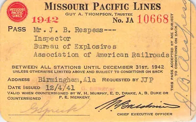 Missouri Pacific Explosives Aar Railroad Rr Rwy Ry Railway Pass • $12