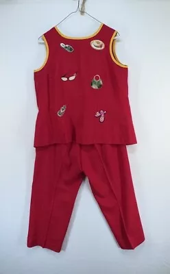 Citi Dress Vintage Sleeveless Embroidered Top And Pants Size 6 Red • $39.99
