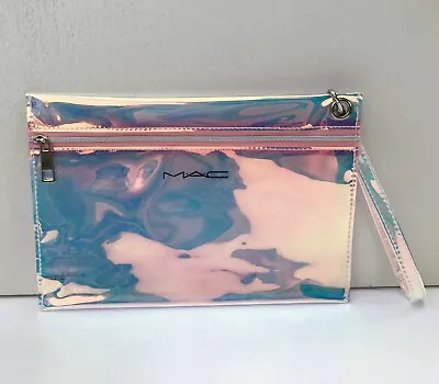 MAC Holographic See Through Makeup Cosmetic Bag With Handle Travel Pouch Purse • $34.95