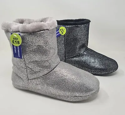 £9.95 • Buy Ladies Slippers Winter Warm Glitter Boots Snugg Hug Womens Booties Faux Fur Size