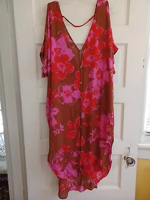 Cabi Tahitian Breeze Floral Swim Coverup M/L Cold Shoulder Beach Resort FLAWS • $19.99