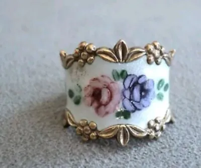 Vintage Gold Vermeil Floral Guilloche Enamel Hand Painted Ring Signed Sterling • $46.79