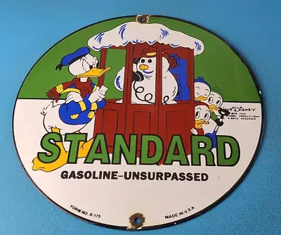 Vintage Standard Gasoline Sign - Porcelain Walt Disney Gas Oil Pump Plate Sign • $144.37