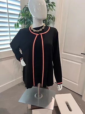 Misook Black With Coral Piping Cardigan Size Petite Large Gently Used No Flaws  • $25