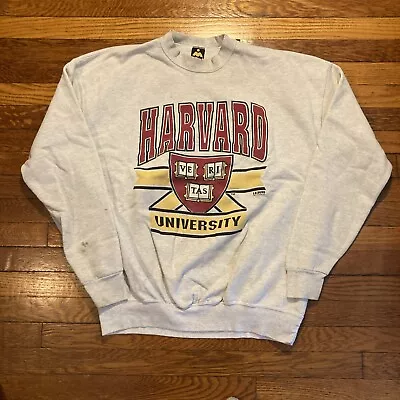 Vintage 90s Harvard University Crewneck Sweatshirt Gray Ivy Miller Gold XXL USA • $32