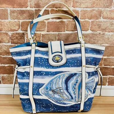 Authentic Coach Audrey Beaded Fish Cinched Canvas Large Tote #19574 Euc Rare • $249.99