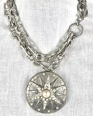 KARL LAGERFELD Vintage Necklace Compass Rose Silver Plate Pearls RARE • $650