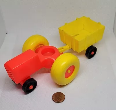 Vintage Fisher Price Little People Red Farm Tractor With Yellow Wagon/cart • $10
