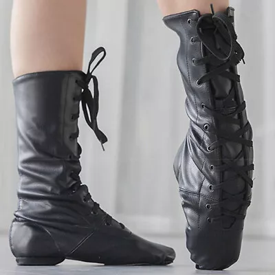 New Women Men Faux Leather High Top Jazz Boots Practice Modern Latin Dance Shoes • $26.49