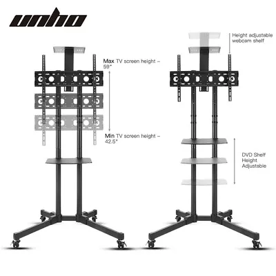 £56.94 • Buy Portable Tv Stand Mobile Tv Stand With Wheels And Glass Shelf Fits 32 To 70 Inch