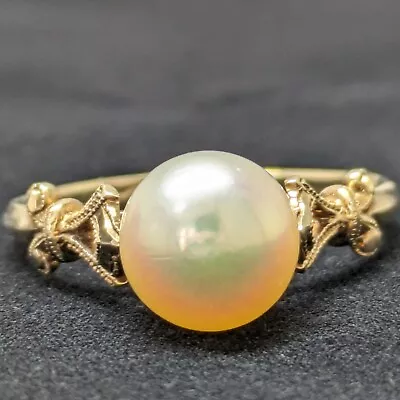 791 Mikimoto Akoya Pearl Ring 14k Yellow Gold 1960s~1970s Vintage Made In Japan • $320