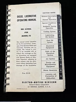 $15 • Buy Vintage EMD  Diesel Locomotive Operating Manual  No. 2308A   Model F3