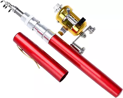 Mini Portable Pocket Fish Rod Pen Aluminum Alloy Fishing Rod Pole Reel Combos… • $20.10