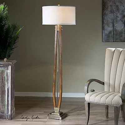 Mission Xxl 66  Honey Stained Thick Wood Floor Lamp Brushed Coffee Bronze Metal • $657.80