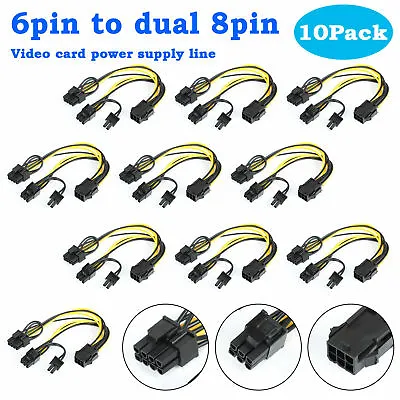 10X PCIE 6 Pin Female To Dual PCI-E 8 (6+2）pin Male GPU Power Cable Splitter • $6.99