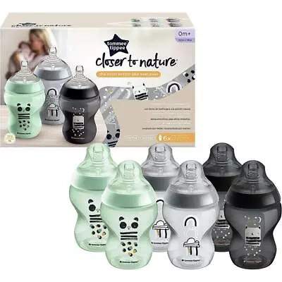 6 X Tommee Tippee Closer To Nature Baby Feeding Bottles 260ml 0m+ Slow Flow • £25.95