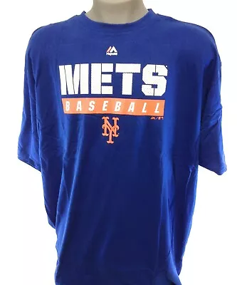 Mens Majestic MLB New York NY Mets Baseball Screen Print Blue Tee T-Shirt • $19.99