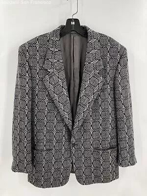 Vintage Gianni Versace Mens Black Gray Geo Wool Italy Single Breasted Blazer COA • $64.99