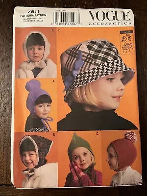 Vogue 7811 UNCUT Sewing Pattern Children's Hats All Sizes Included • $9.99