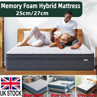 25/27cm Spring Memory Foam Bed Mattress 3ft 4ft 4ft6 5ft Single Double King Size • £89.85