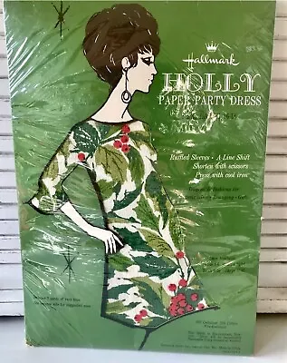 NOS Hallmark Paper Dress Christmas Holly Design New In Package. 1960’s Mod. • $139