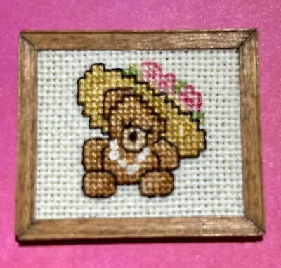 1:12 Scale Miniature Handmade Needlepoint Fancy Teddy Bear Picture • $29.90