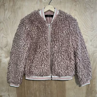 Women’s Zara Basic Grizzly Mohair Shaggy Bomber Designer Jacket Pink Medium New • $0.01