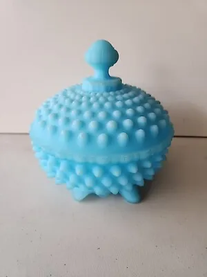 Beautiful Fenton Hob Nail Turquoise Blue Milk Glass Candy Dish With Lid.   • $80
