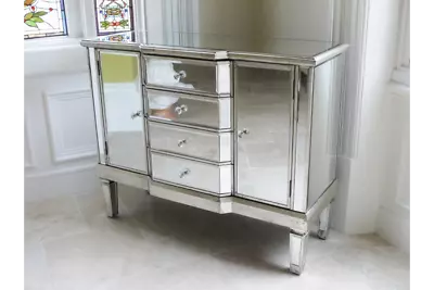 Antique Mirrored Venetian Sideboard With 4 Drawers And 2 Doors Mirror Cabinet • £332.01