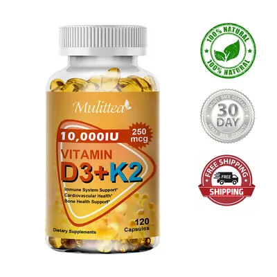 $13.22 • Buy 120 Vitamin D3 + K2 (MK-7) Capsules 250mcg For Immune & Bone Health 10,000IU