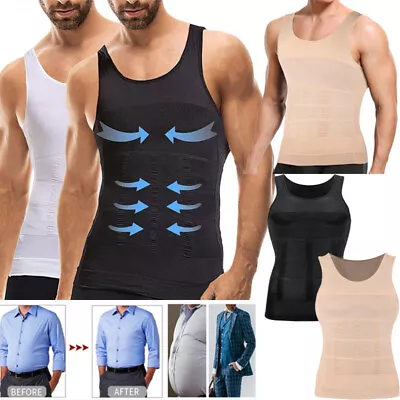 Men Slimming Shirt Body Shaper Gynecomastia Compression Vest Tank Tummy Control • £15.99